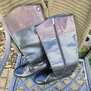 Vince Camuto Black and Brown Leather Boots Size 10